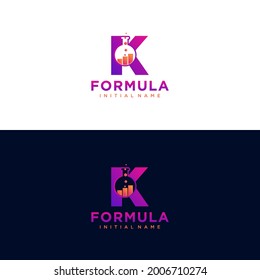 Modern initial letter K formula botlle lab logo. simple icon, template design