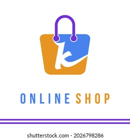 Modern Initial Letter k for Online Shop and Store Business Logo Design Concept. E Commerce Logo Idea with Shopping Bag