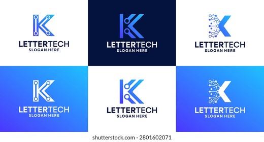 Modern initial letter K technology logo design collections
