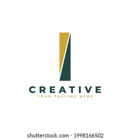 Logo De La Carta Inicial Moderna I. Forma geométrica de oro y verde. Usable para logotipos de empresas y marcas.