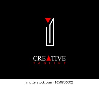 Modern initial letter I logo line with small red triangle