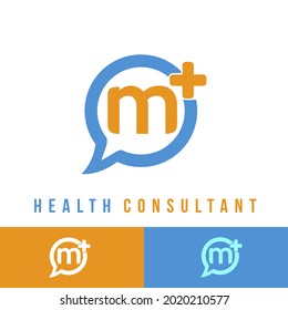 Modern Initial Letter M for Health Medicine Consultation Logo. Asking Clinic Medical Health Care Support Consultant Service Logo Deign Concept