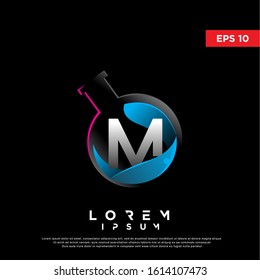 modern initial letter m inside botlle lab logo. simple icon, template design