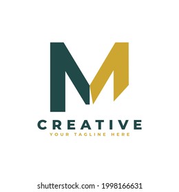 Modern Initial Letter M Logo. Gold and Green Geometric Shape. Usable for Business and Branding Logos.