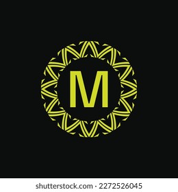 modern initial letter M natural ornament emblem frame medal logo