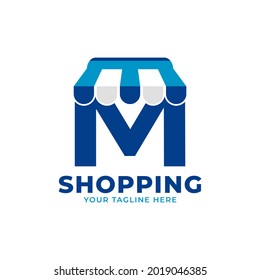 Ilustración de vectores con logotipo de mercado y tienda de letras iniciales modernas. Perfecto para Ecommerce, Venta, Descuento o Almacenar elemento Web