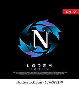 modern initial letter n feather logo. clean icon, template design