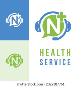 Modern Initial Letter N for Health Medicine Consultation Logo. Asking Clinic Medical Health Care Support Consultant Service Logo Deign Concept