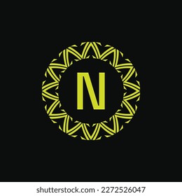 modern initial letter N natural ornament emblem frame medal logo