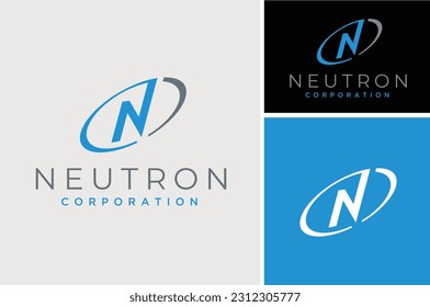 Modern Initial Letter N Network with Oval Swoosh Orbit logo design