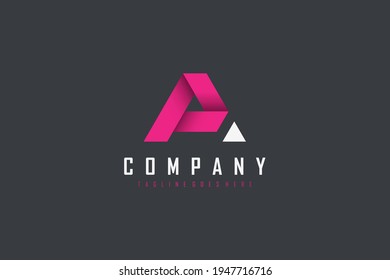 Modern Initial Letter P and A Linked Logo. Pink Geometric Shape Origami Style isolated on Black Background. Usable for Business and Branding Logos. Flat Vector Logo Design Template Element.