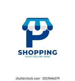 Modern Initial Letter P Shop and Market Logo Vector Illustration. Perfect for Ecommerce, Sale, Discount or Store Web Element