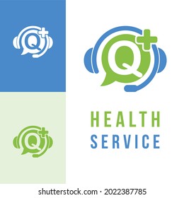 Modern Initial Letter Q for Health Medicine Consultation Logo. Asking Clinic Medical Health Care Support Consultant Service Logo Deign Concept