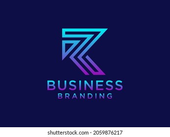 Modern Initial Letter R Logo. Blue  Geometric Shape isolated on Blue Background. Usable for Business and Branding Logos. Flat Vector Logo Design Template Elements.