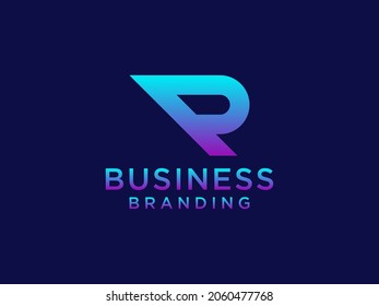 Modern Initial Letter R Logo. Blue  Geometric Shape isolated on Blue Background. Usable for Business and Branding Logos. Flat Vector Logo Design Template Elements.