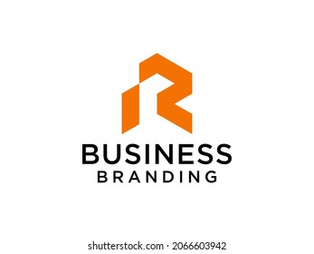 Modern Initial Letter R Logo. Orange Geometric Shape isolated on White Background. Usable for Business and Branding Logos. Flat Vector Logo Design Template Elements.