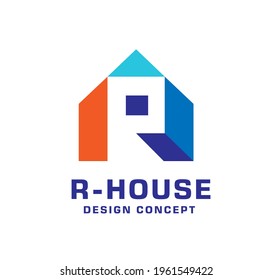 modern initial letter R with roofing style
