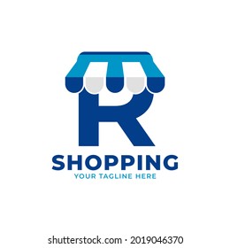 Modern Initial Letter R Shop and Market Logo Vector Illustration. Perfect for Ecommerce, Sale, Discount or Store Web Element