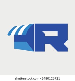 Modern Initial Letter R Shop and Market Logo. Store icon with lettering R. Vector Illustration Graphic Design.