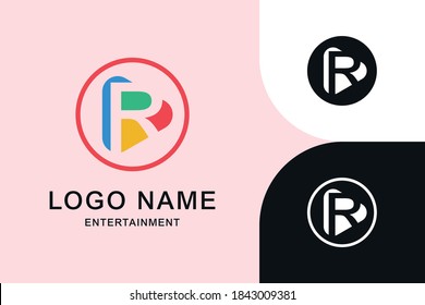 Modern Initial letter R Video Media Play icon logo concept template. Digital Technology company