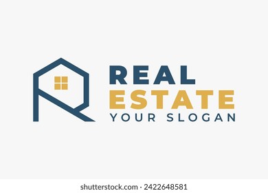 Modern Initial Letter R with Window. Modern Real Estate Logo Geometric Style usable for Architecture Building real estate, apartment, house, home, construction Logotype Design Template Element.