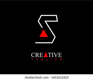 Modern initial letter S logo line with small red triangle