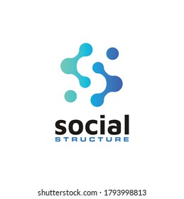 Modern Initial Letter S Negative Space with futuristic digital dots link network connection logo design