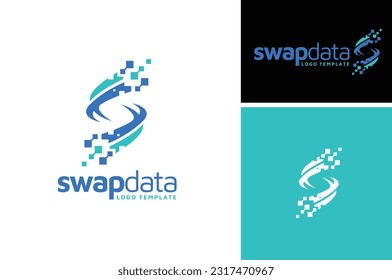 Modern Initial Letter S Spin Swap Switch Spiral Spinning Speed Rotation with Digital Data Pixel Technology logo design