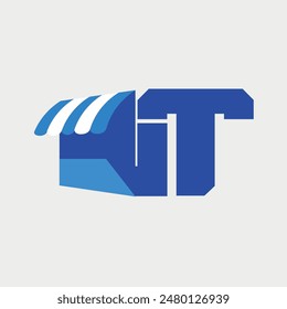 Modern Initial Letter T Shop and Market Logo. Store icon with lettering T. Vector Illustration Graphic Design.