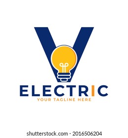 Modern Initial Letter V Smart Light Bulb Logo Design Vector Graphic Icon Template