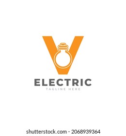 Carta inicial moderna V Modelo de diseño de logotipo de bombilla inteligente Vector Plantilla de icono gráfico