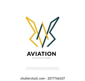 Modern Initial Letter V and W Logo Design Template for Aviation Business Identity. VW or WV Monogram Logo or Icon