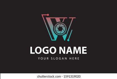 Modern Initial Letter W with camera. Logo photography