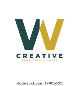 Modern Initial Letter W Logo. Gold and Green Geometric Shape. Usable for Business and Branding Logos.