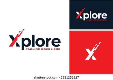 Carta inicial moderna X Explorar con datos digitales Diseño de logotipo de estilo moderno