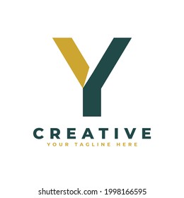 Modern Initial Letter Y Logo. Gold and Green Geometric Shape. Usable for Business and Branding Logos.