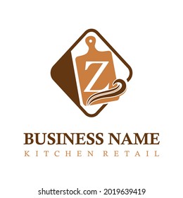 Moderna Letra inicial Z Equipo de cocina Idea de concepto de logotipo comercial con placa de corte. Plantilla de logotipo comercial de la tienda KitchSet