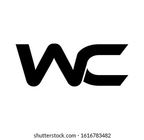 Modern Initial logo 2 letters black flat editable color vector WC