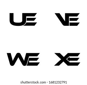 Logo inicial moderno 2 letras vector negro UE VE WE XE