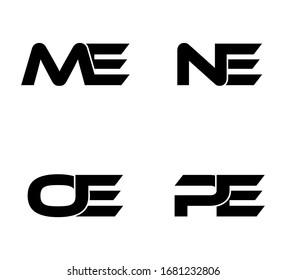 Modern Initial logo 2 letters black vector ME NE OE PE