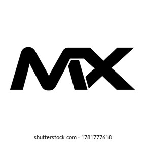 Logo inicial moderno 2 letras MX simple negro