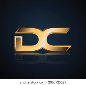 Modern Initial logo 2 letters Gold simple in Dark Background with Shadow Reflection DC