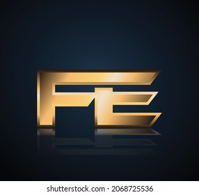 Modern Initial logo 2 letters Gold simple in Dark Background with Shadow Reflection FE