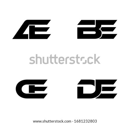 Modern Initial logo 2 letters black vector AE BE CE DE