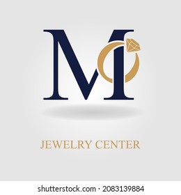 Modern Initial M Letter With Diamond Ring For Jewelry Accessories Business Logo Idea