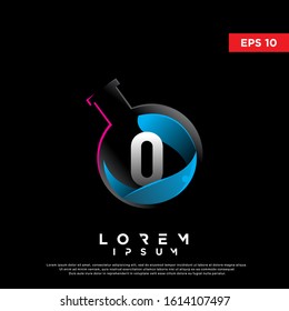 modern initial number 0 inside botlle lab logo. simple icon, template design