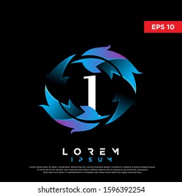 modern initial number 1 feather logo. clean icon, template design