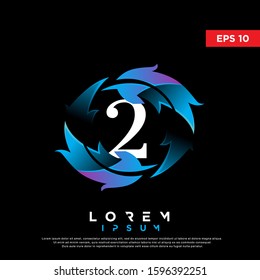 modern initial number 2 feather logo. clean icon, template design