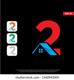 modern initial number 2 real estate logo. simple icon template design