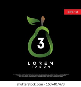 modern initial number 3 inside pear fruit logo. simple icon, template design